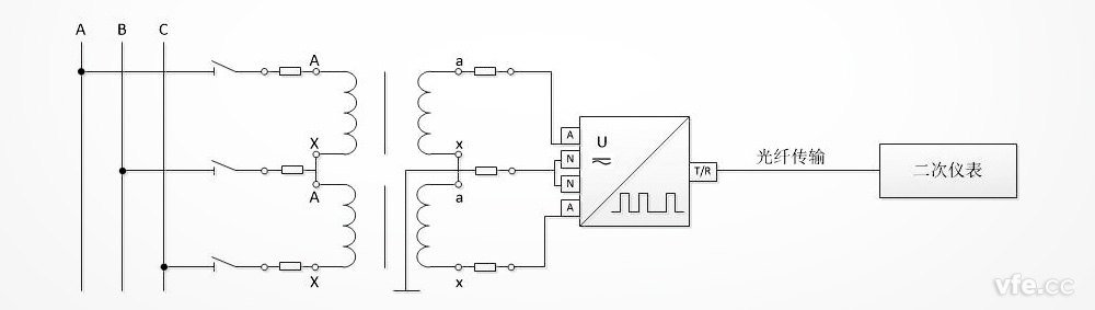 DT122数字变送器在电压互感器VV接线法中的应用原理图